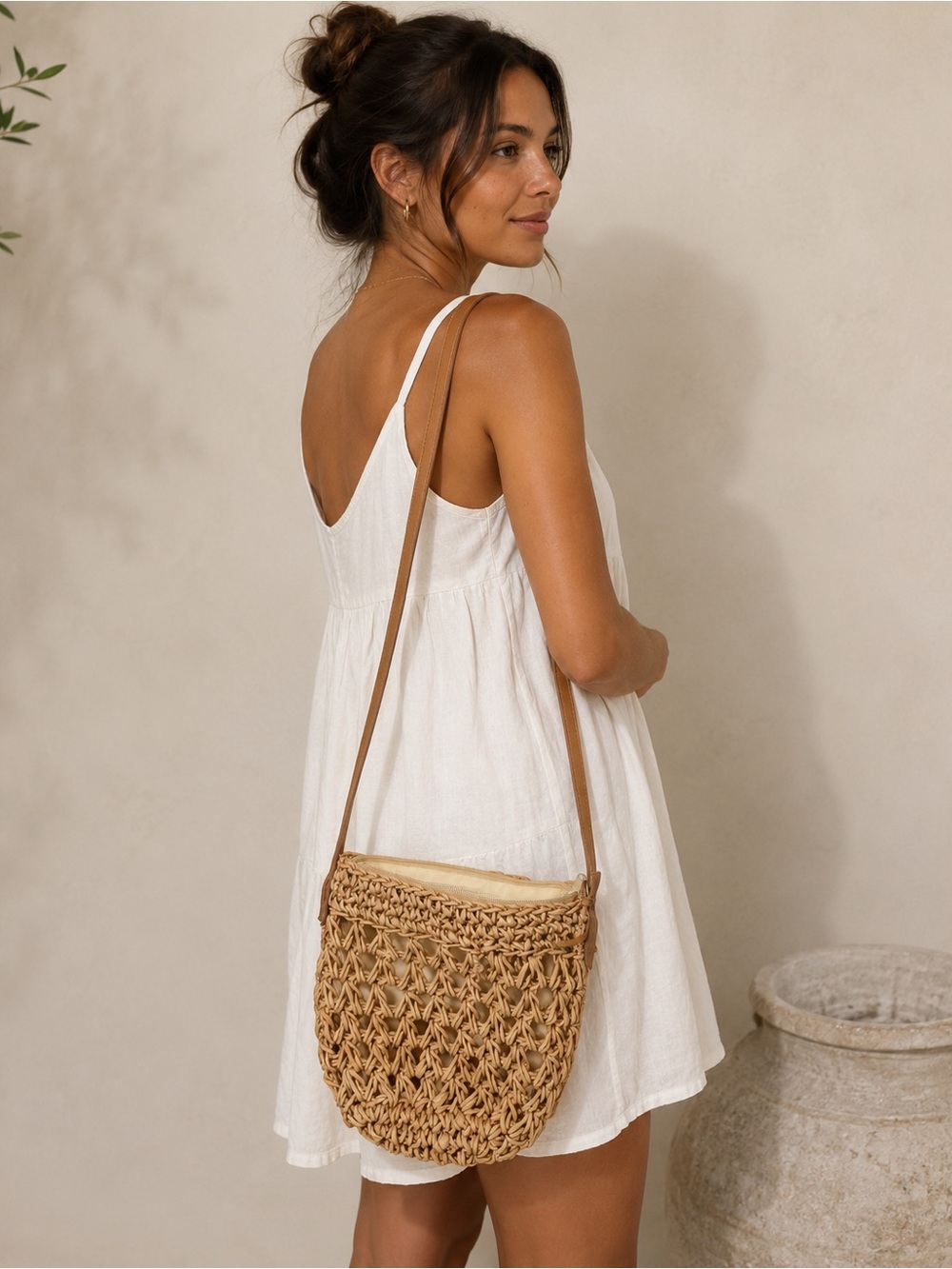 Bass Woven Straw Crossbody Bag Natural Raffia Boho Coastal Summer Purse